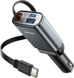 Ładowarka samochodowa Joyroom JR-CCL07 3w1 z wbudowanym kablem zwijanym - ciemnoszara