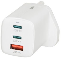 Ładowarka sieciowa GaN iBOX C-65 PD65W, USB-C, kabel USB-C wtyczka UK White