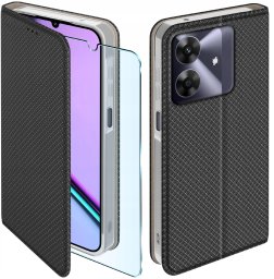 krainaGSM Etui z klapką do Realme Note 60 Zamykane Czarne Futerał + Szkło 9H