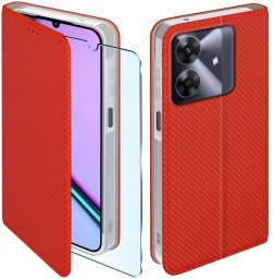 krainaGSM Etui z klapką do Realme Note 60 Zamykane Czerwone Futerał + Szkło 9H