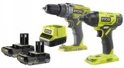 Ryobi ONE+ wiertarko- wkretarka + zakretarka z udarem + 2 akumulatory 2.0AH i ladowarka, zestaw