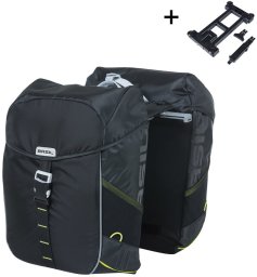 Basil Sakwa podwójna BASIL MILES DOUBLE PANNIER BAG MIK 34L, MIK System (ready to go), 100% wodoodporna, black lime