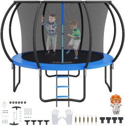 Trampolina ogrodowa 376 cm siatka, drabinka, dla dzieci, solidna konstrukcja