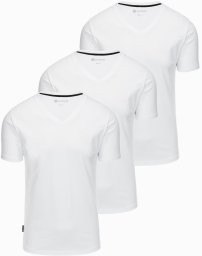 Komplet koszulek z dekoltem V i elastanem oraz subtelnym logotypem 3-pak  3x biały V2 Z100 M