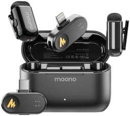 maono Wave T1 Mini (USB-C &amp; Lightning + Charge Case) Black (Juodi) Belaidžiai Mikrofonai