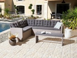 Beliani Sofa narożna ogrodowa z technorattanu 8 osobowa szara VITERBO