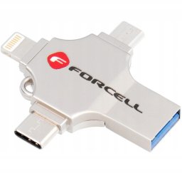 Pendrive ForCell F-Data Metal Quad 128GB USB 3.2 Gen 1 (USB A / USB C / Lightning / Micro USB) Srebrny