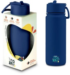 Brosky Brosky Abstract Granatowa stalowa butelka termiczna ze słomką 550 ml