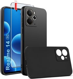 krainaGSM ZESTAW Etui do Realme 14 5G | Matowe Czarne Silikon Slim +SZKŁO