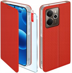 krainaGSM Etui z klapką do Realme 14 5G Zamykany Czerwony Futerał + Szkło 9H