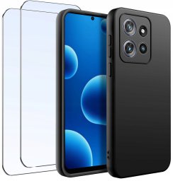 krainaGSM ZESTAW Etui do Motorola G86 |G86 Power Matowe Czarne Silikon 2 SZTUKI SZKŁO