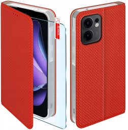 krainaGSM Etui z klapką do Oppo Reno 13 FS 5G| F 5G Zamykane Czerwone Futerał + Szkło