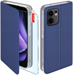 krainaGSM Etui z klapką do Oppo Reno 13 FS 5G| F 5G Zamykane Granatowe Futerał +Szkło
