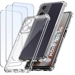 krainaGSM ZESTAW Etui do Motorola G35 5G ANTI-SHOCK CLEAR WZMACNIANE +3 SZTUKI SZKŁO