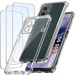 krainaGSM ZESTAW Etui do Motorola G55 5G ANTI-SHOCK CLEAR WZMACNIANE +3 SZTUKI SZKŁO