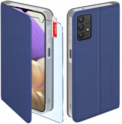 Etui z klapką do Samsung Galaxy A32 5G Zamykane Granatowe Futerał +Szkło 9H