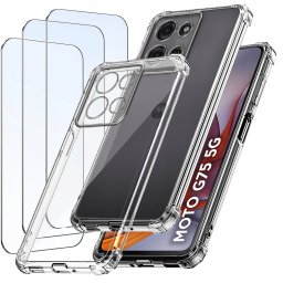krainaGSM ZESTAW Etui do Motorola G75 5G ANTI-SHOCK CLEAR WZMACNIANE +3 SZTUKI SZKŁO