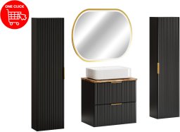 Zestaw meblowy 60cm z blatem, umywalką nablatową Magic, szafkami wysokimi i lustrem LED