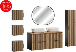 Zestaw meblowy 120cm z blatem, umywalką nablatową Smile, szafką wysoką i lustrem LED