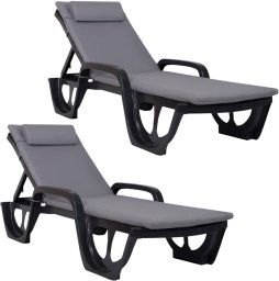 Zestaw 2 leżaków ogrodowych Keter FLORIDA antracyt z poduszkami Bazkar MADERA S-23