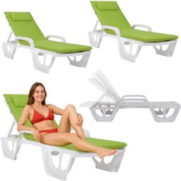 2 Leżaki Ogrodowe Keter FLORIDA białe z Poduszkami Bazkar MADERA S-19 Regulowane 4 Pozycje Sztaplowane