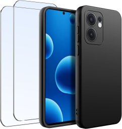krainaGSM ZESTAW Etui do Oppo Reno 13 FS 5G|F 5G Matowe Czarne Silikon 2 SZTUKI SZKŁO