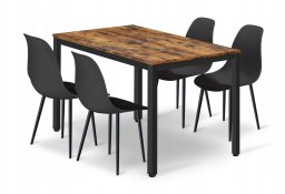 Leobert Zestaw Stół TESSA 120cm x 60cm - rustykalny / czarne nogi + 4 krzesła WAT czarne / nogi czarne
