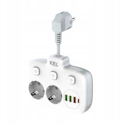 Rozgałęźnik podwójny na kablu z indywidualnymi włącznikami + USB R-273SWS/CA