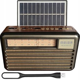 PS Radio przenośne Liwa Retro z panelam solarnym(MK-193BT), FM, Bluetooth, USB, SD, AUX, lampka USB, szare