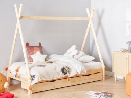 Łóżko dziecięce z szufladami Tipi Drewno sosnowe DEVAY 90 x 200 cm Jasnobrązowy