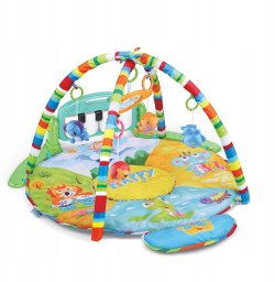 Bounn Mata dla niemowląt z zawieszkami i pianinkiem okrągła wielokolorowa