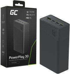 Greencell PowerPlay 30 - czarny powerbank 30 000mAh, 22,5W, 4 porty