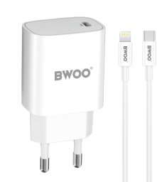 BWOO ładowarka sieciowa PD CDA159 USB-C + kabel USB-C - Lightning 20W biała