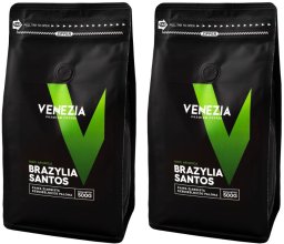 Kawa Ziarnista Venezia BRAZYLIA SANTOS Świeżo Palona 2x500g