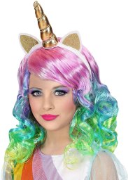 Tęczowa peruka z opaską jednorożca