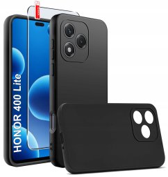 Etui Czarne Matowe Silikon Slim do Honor 400 Lite + SZKŁO 9H