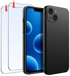 ZESTAW Etui do iPhone 13 Mini | Matowe Czarne Silikon Slim + 2 SZTUKI SZKŁO