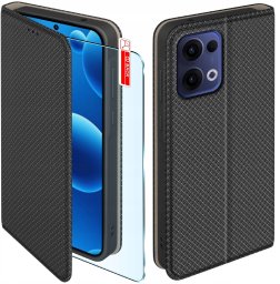 krainaGSM Etui z klapką do Oppo Reno 13 5G Zamykane Czarne Futerał + Szkło 9H