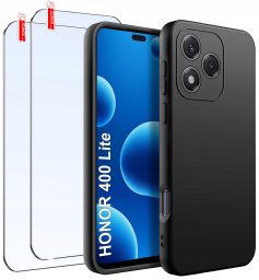 ZESTAW Etui do Honor 400 Lite | Matowe Czarne Silikon Slim + 2 SZTUKI SZKŁO