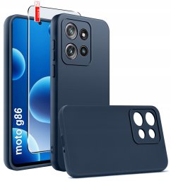 krainaGSM Etui Granatowe Matowe Silikon Slim do Motorola G86 | G86 Power + SZKŁO 9H