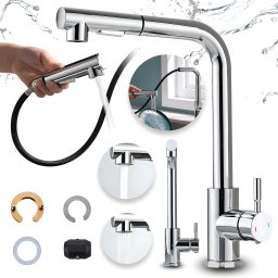 Bateria kuchenna Heckermann SZ-888 Srebrna Kran do zlewu z wyciąganą wylewką