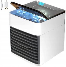KLIMATOR PRZENOŚNY BIURKOWY MAŁY WODNY NA WODĘ i LÓD 3W1 KLIMATYZER LED USB