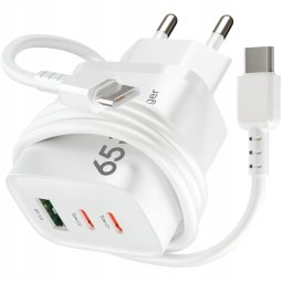 SZYBKA MOCNA Ładowarka sieciowa USB 2xUSB-C PD 65W GaN KOSTKA +Kabel TYP-C