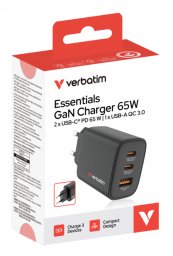 Ładowarka sieciowa Verbatim Essentials GaN 65W czarny 32352