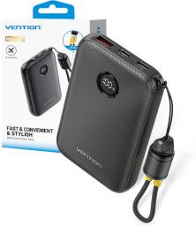 Vention 10000mAh 2 x USB-C 1x USB-A z wyświetlaczem 22.5W czarny