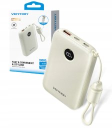 Vention 10000mAh 2 x USB-C 1x USB-A z wyświetlaczem 22.5W beżowy