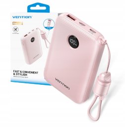 Vention 10000mAh 2 x USB-C 1x USB-A z wyświetlaczem 22.5W różowy