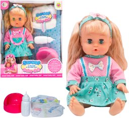 Lalka w zielonej sukience z 3 akcesoriami - mówi, śmieje się i siusia