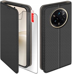 Etui z klapką do Realme 14 Pro+ Plus 5G Zamykane Czarne Futerał + Folia