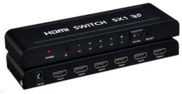 Premiumcord Hdmi Przełącznik 5:1 Z Pilotem Zdalnego Sterowania I Zasilaczem Sieciowym, Metalowa Obudowa, Przełącznik Ze Statusem Led, Rozdzielczość Wi
